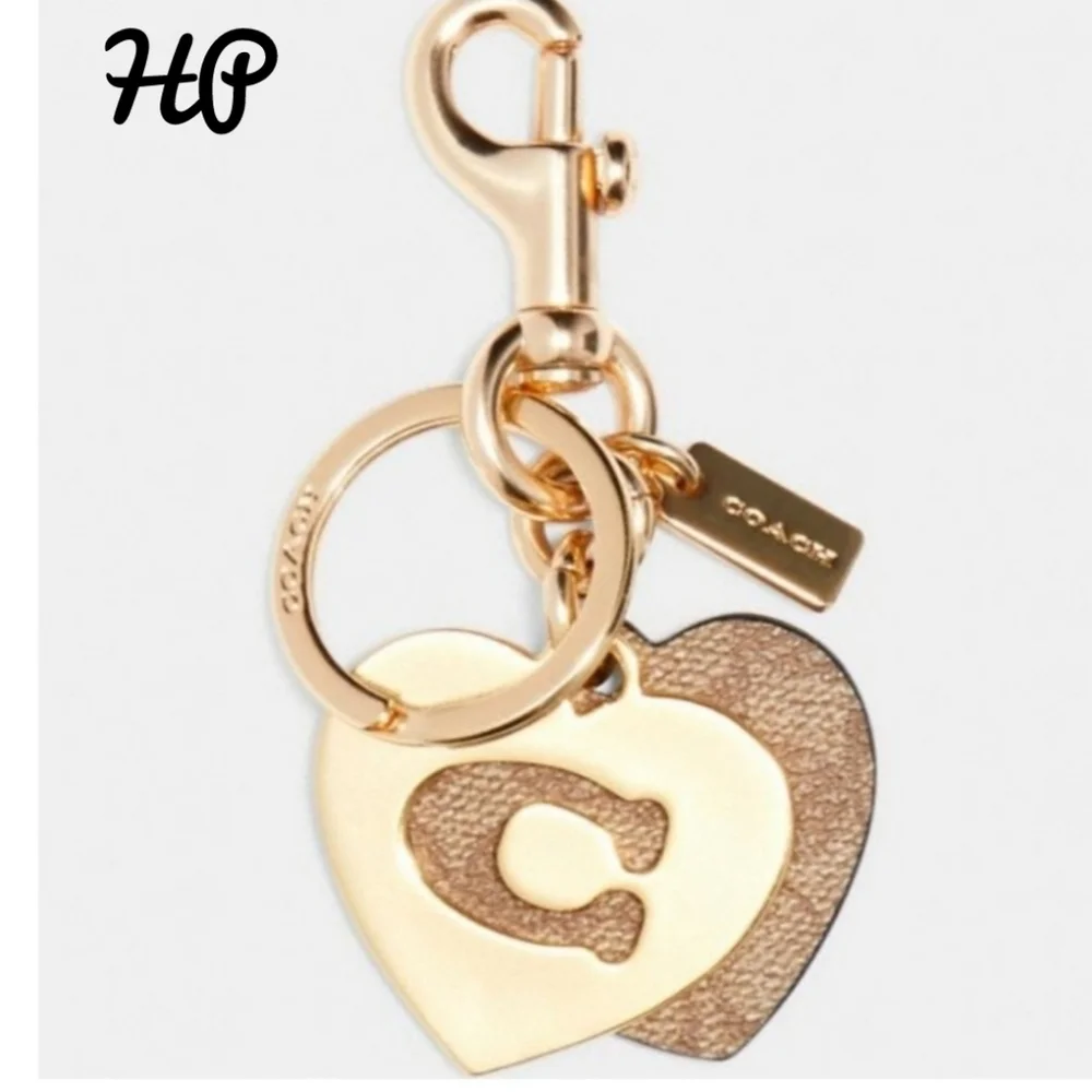 HP Coach Metal & Signature Canvas Hearts Key Ring NWT - Picture 1 of 4